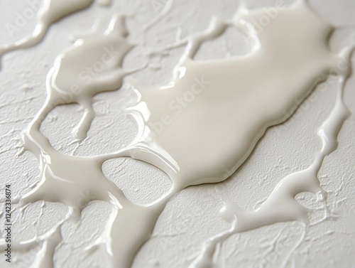 White liquid spills onto a textured surface, with abstract lines. Use background