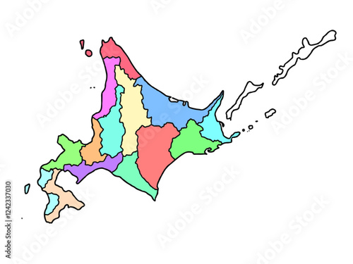 少しゆるい北海道地図 色分け 総合振興局