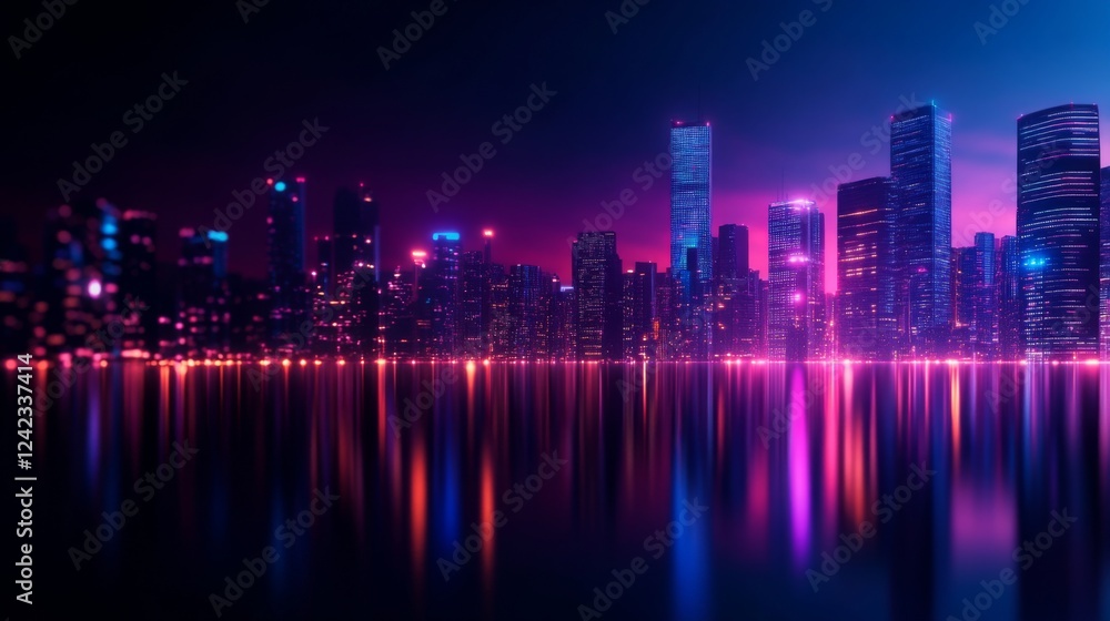 Naklejka premium Stunning Neon Cityscape at Night