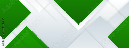 Green and white gradient geometric background suitable for presentations, design templates, or marketing materials featuring overlapping shapes and a modern abstract style with a dynamic visual appeal