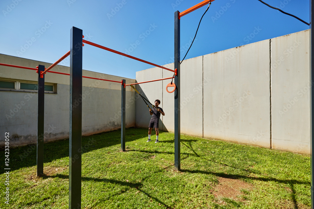 Man working out on sports ground Man working out on sports ground