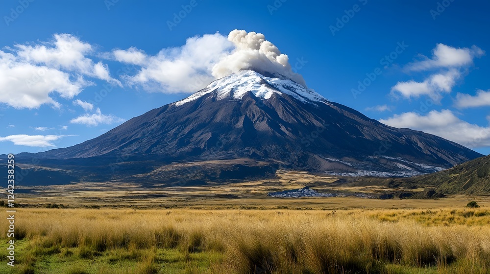 Majestic Volcanic Mountain Eruption Amid Dramatic Cloudy Skies Majestic Volcanic Mountain Eruption Amid Dramatic Cloudy Skies