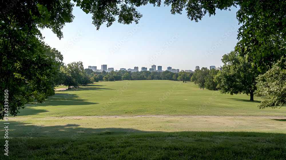 City skyline viewed from park meadow City skyline viewed from park meadow