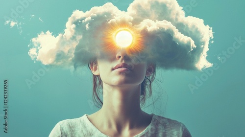 Woman, sun, cloud, mind, vision, hope, serene, background, concept, stock