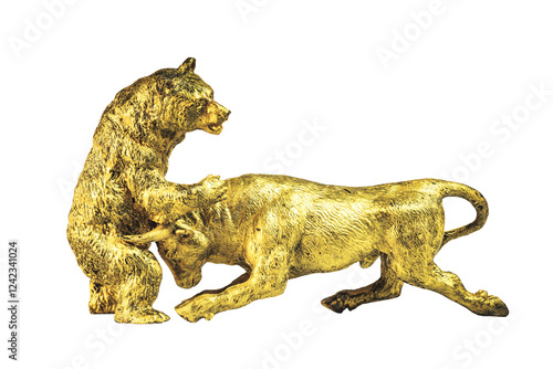 Golden bear and bull fighting. Market trend concept. photo