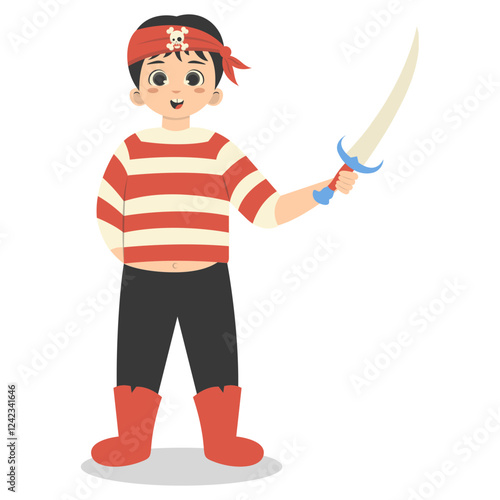 Kids Pirate Illustration with Cartoon Design. Isolated Vector Character.