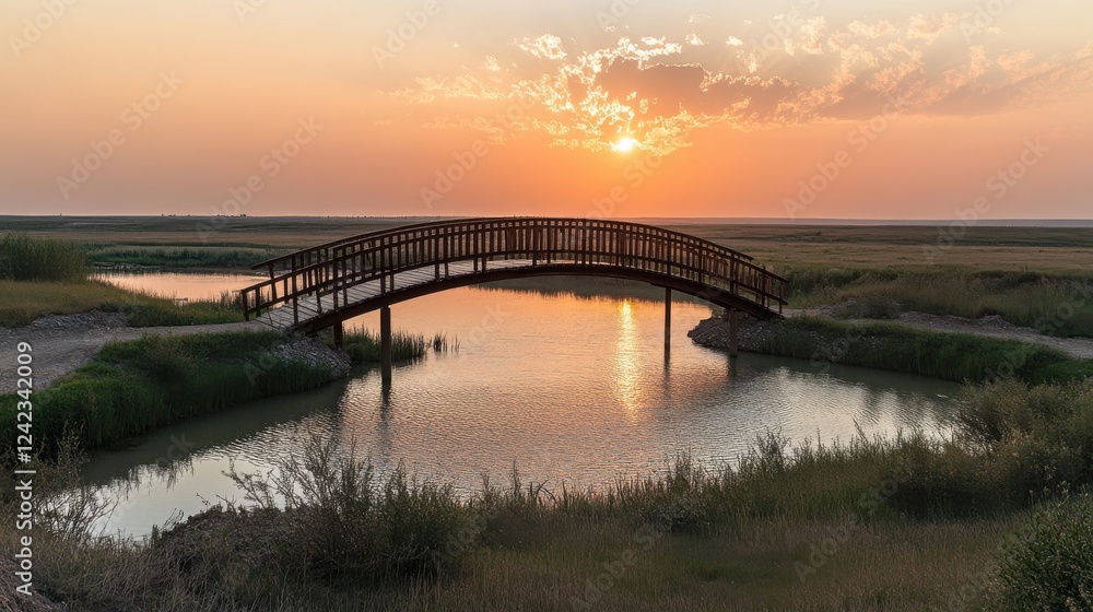 Tranquil Sunset Over a Silhouetted Bridge Tranquil Sunset Over a Silhouetted Bridge