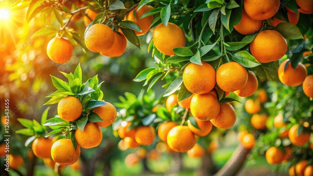 A lush orange tree with ripe, vibrant fruit hanging from its branches, capturing the beauty and abundance of nature in a rich. A lush orange tree with ripe, vibrant fruit hanging from its branches, capturing the beauty and abundance of nature in a rich.