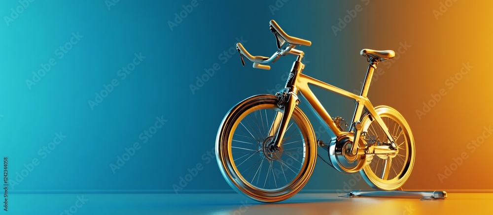 Fototapeta premium A sleek, modern bicycle positioned on a vibrant gradient background, showcasing its design and functionality