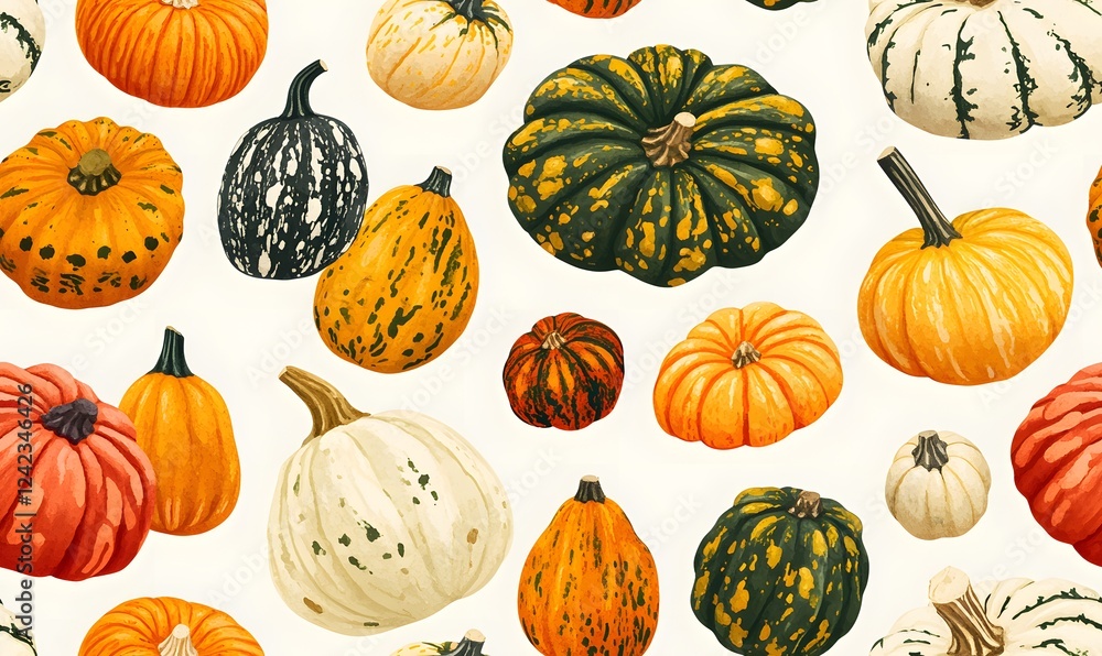 Simple rustic pumpkin pattern illustration in various sizes, Generative AI Simple rustic pumpkin pattern illustration in various sizes, Generative AI