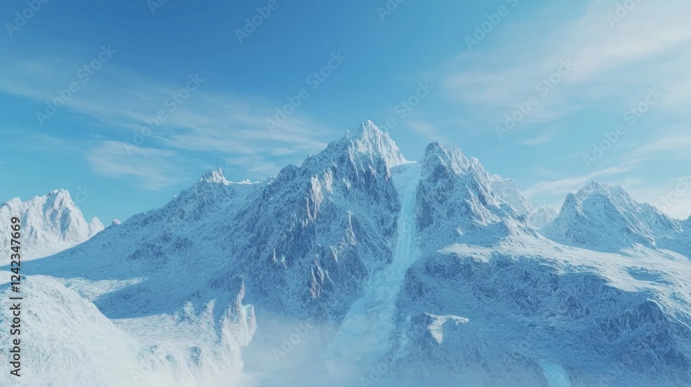 Bold Steep Mountain Face Under Bright Blue Sky with Thin Clouds Bold Steep Mountain Face Under Bright Blue Sky with Thin Clouds