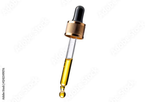 Foto Cosmetic pipette with drops of cosmetic oil close-up isolated on a transparent o