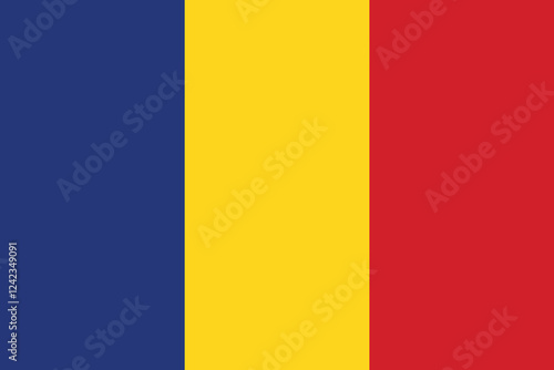 Flag of Romania. Flag icon. Standard color. Standard size. Rectangular flag. Computer illustration. Digital illustration. Vector illustration.