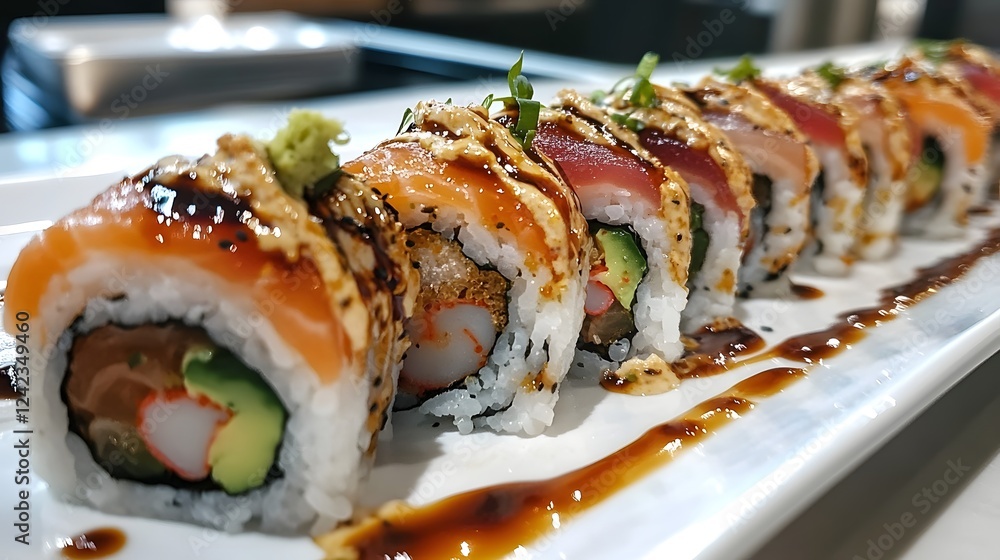 Exquisite Sushi Platter with Fresh Seafood and Elegant Presentation Exquisite Sushi Platter with Fresh Seafood and Elegant Presentation