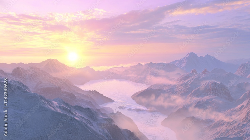 Fototapeta premium Majestic Glacier in a Serene Valley at Sunrise