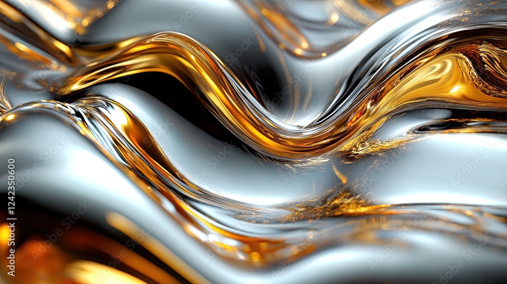 A liquid-metal inspired abstract background resembling molten silver and gold A liquid-metal inspired abstract background resembling molten silver and gold