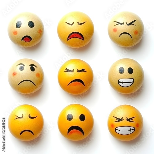 Variety of Expressive Emotional Facial Reaction Icons Displayed on Circular Backgrounds photo