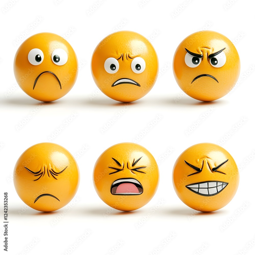 Fototapeta premium Emotive Facial Expressions Showcasing Various Human Emotions in Abstract Graphic