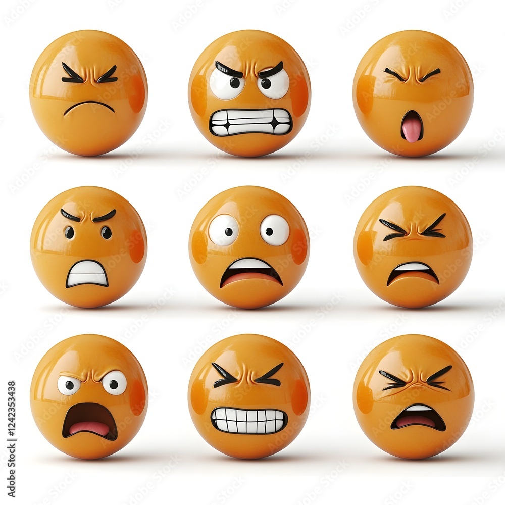 Fototapeta premium Intense Facial Expressions Depicting Strong Human Emotions Against White Background