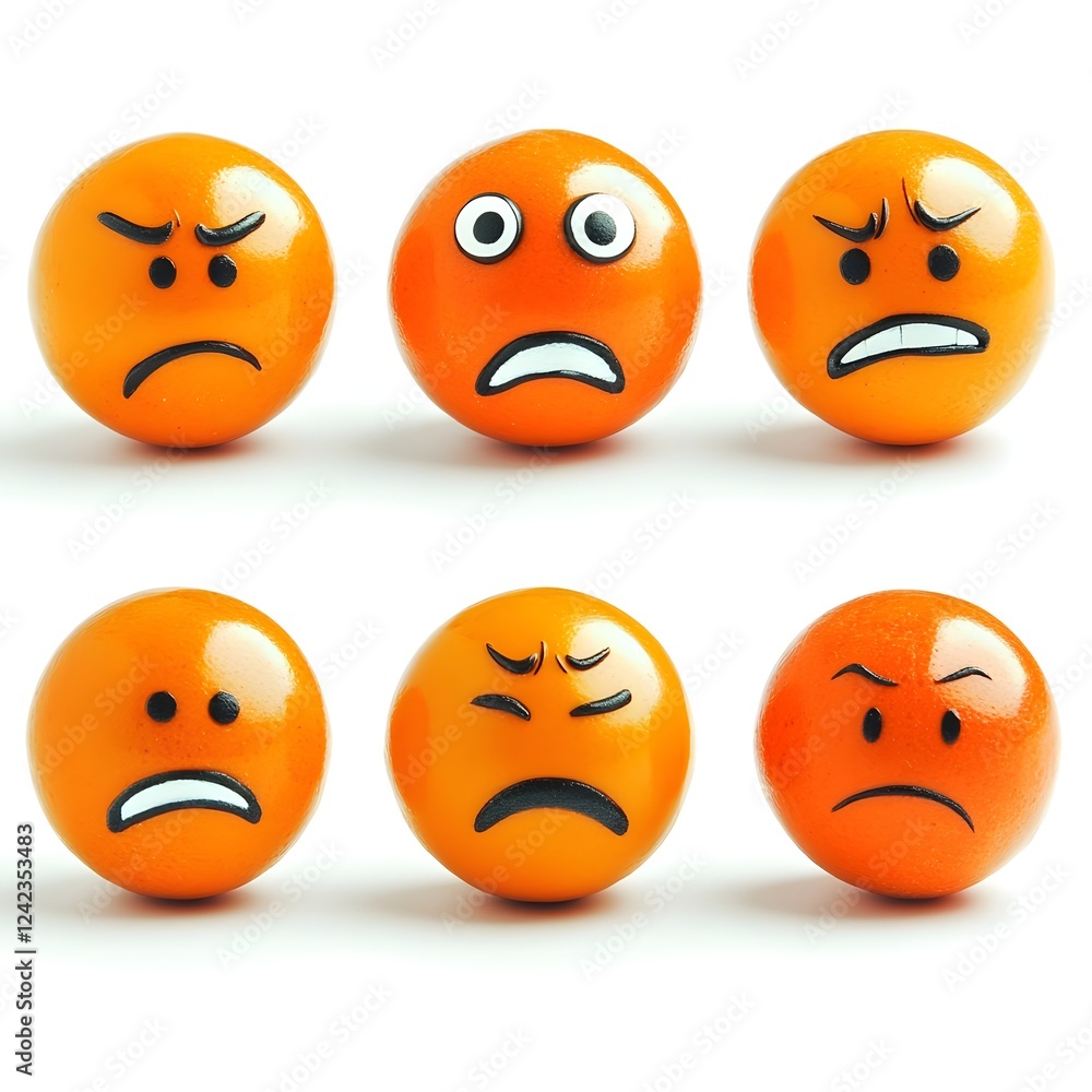 Fototapeta premium Emotionally Expressive Spherical Characters Portraying a Variety of Human Feelings on a Clean White Background