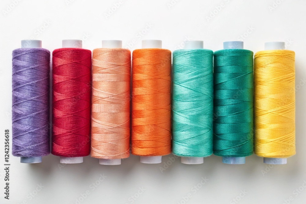 Different color sewing threads on white background Different color sewing threads on white background