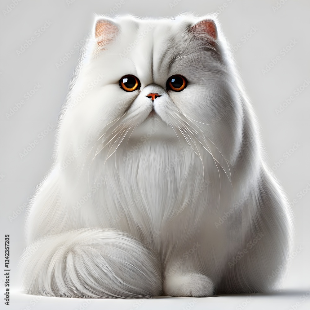 Fototapeta premium White Persian cat with long fluffy fur and deep orange eyes