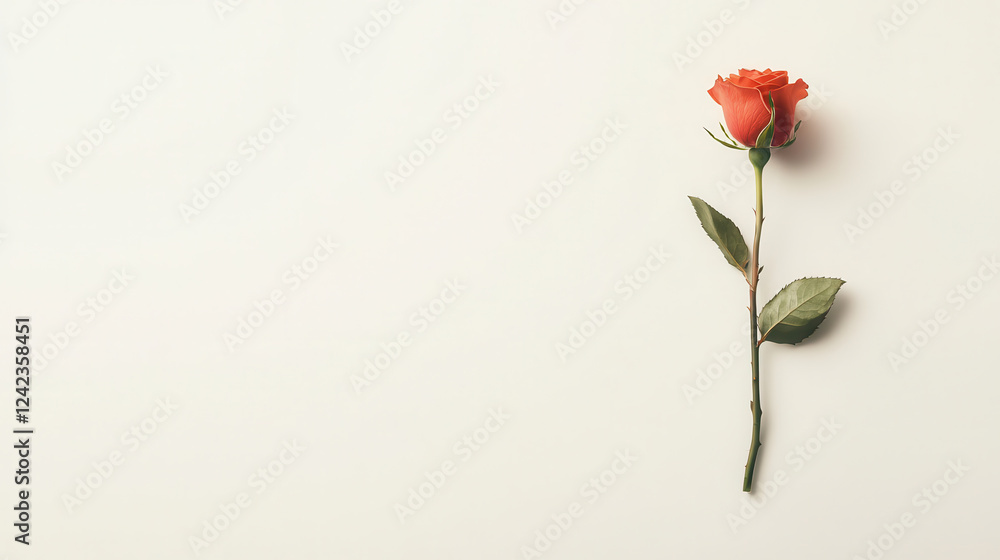 Obraz premium single red rose with slightly open petals, symbolizing love and beauty
