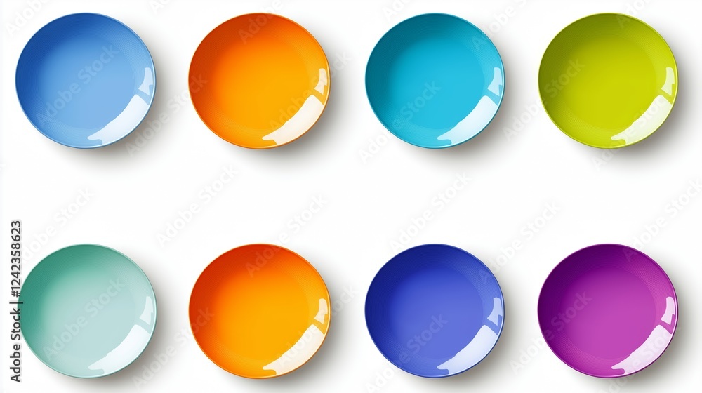 Colorful collection of round plates, isolated on white background Colorful collection of round plates, isolated on white background