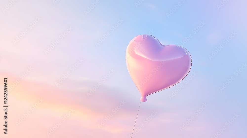 Fototapeta premium A pink balloon heart is floating in the sky