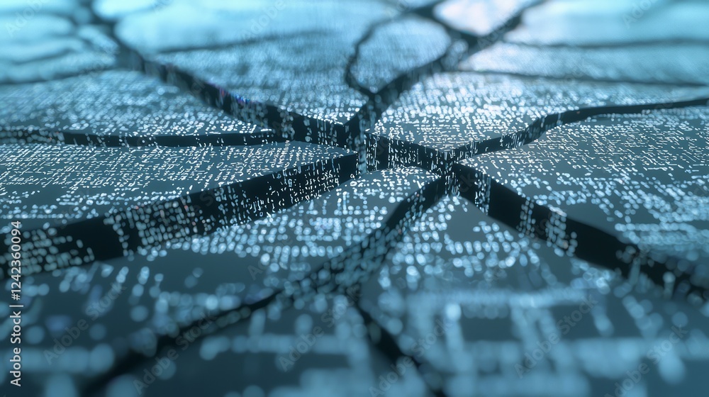 Abstract Wires Crossing with Cracked Mirror Effect in Blue Tone