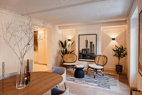 Stylish living room with modern decor and natural accents