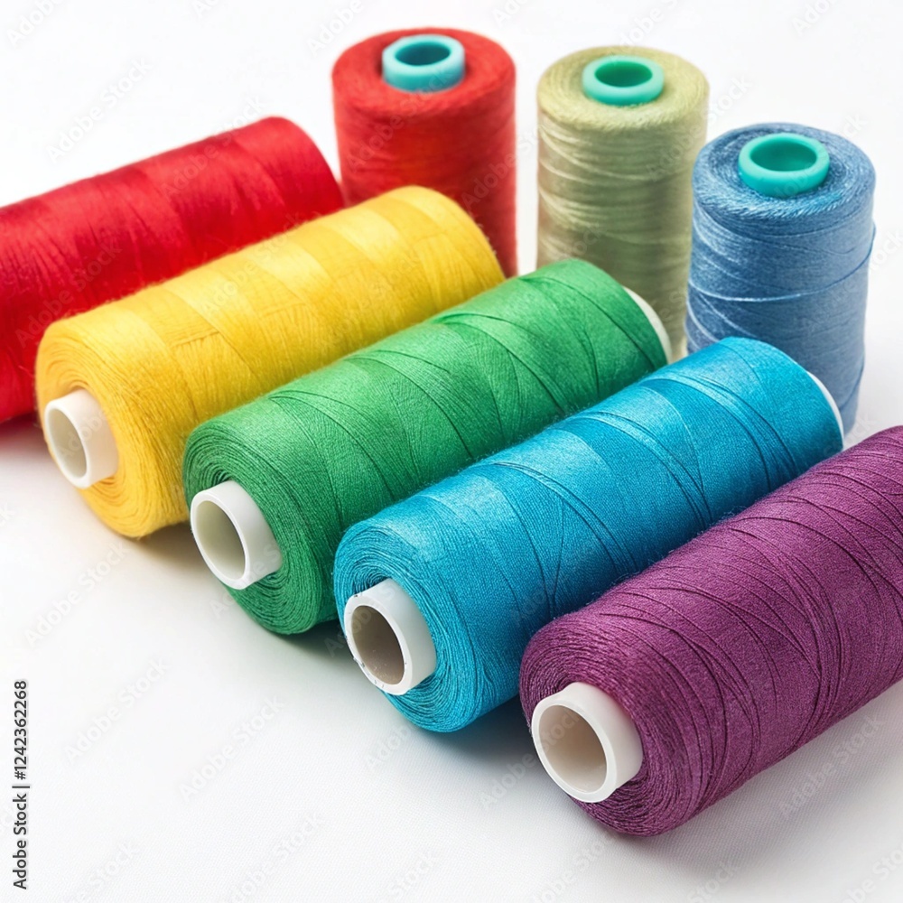 Cute different color sewing threads isolated on white background. Cute different color sewing threads isolated on white background.
