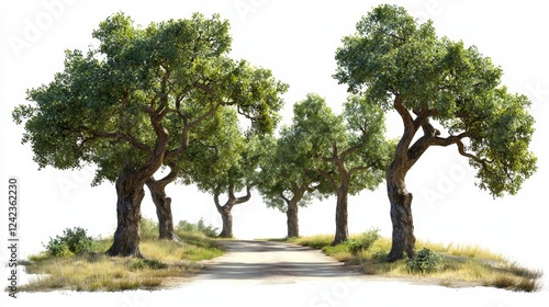 Wallpaper Mural Serene Pathway Surrounded by Lush Green Trees Under Bright Sky in Peaceful Nature Setting Torontodigital.ca