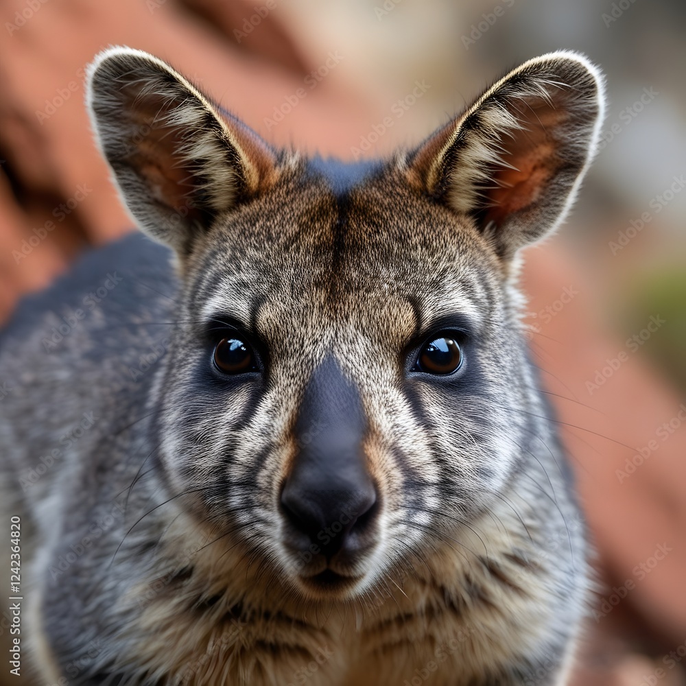 Fototapeta premium Intimate Gaze: A Black-Flanked Rock-Wallaby in Stunning Detail