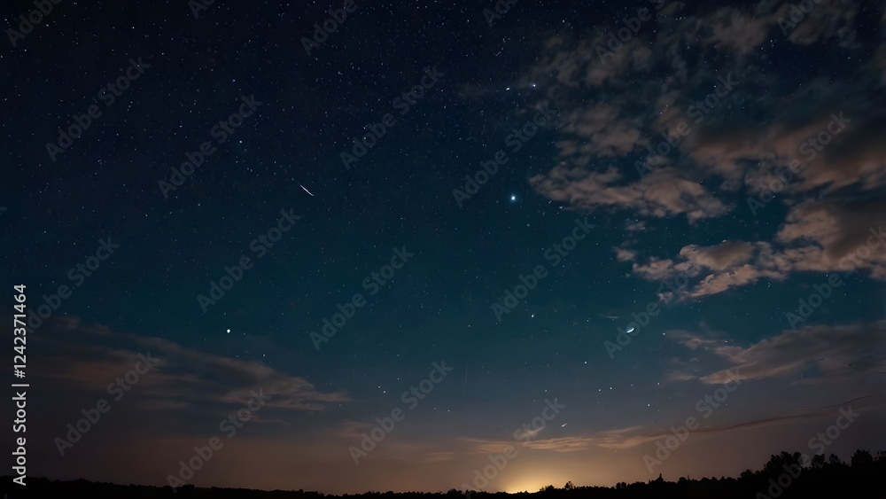 Naklejka premium night sky with clouds and stars