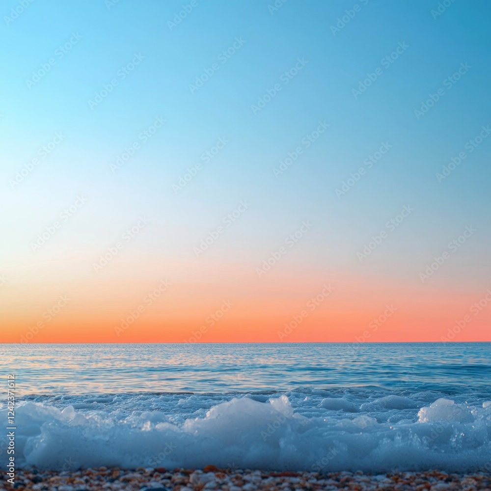 Serene Sunset Seascape Pink Ocean Waves Calm Sea Beach Shore Serene Sunset Seascape Pink Ocean Waves Calm Sea Beach Shore