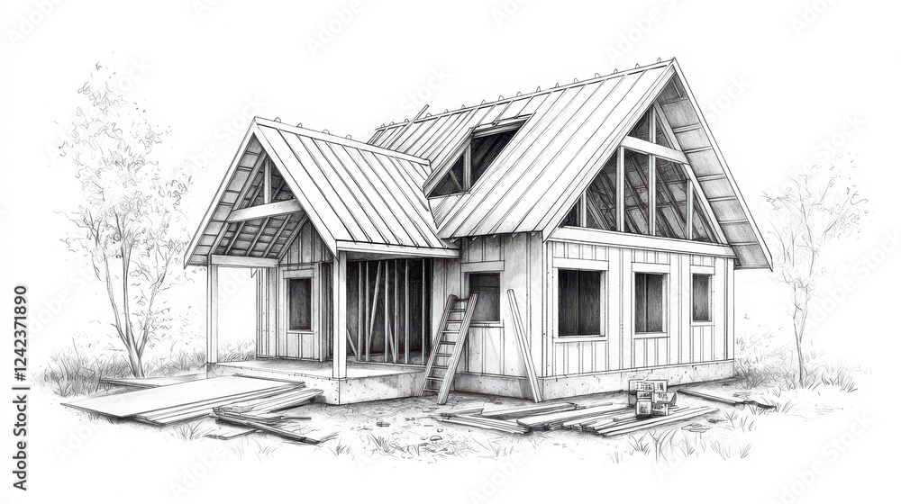 Modern frame house plans, detailed blueprint for residential construction and design Modern frame house plans, detailed blueprint for residential construction and design