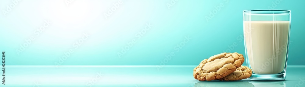 Refreshing glass of milk and delicious cookie, a perfect snack combination on rustic wooden table Refreshing glass of milk and delicious cookie, a perfect snack combination on rustic wooden table