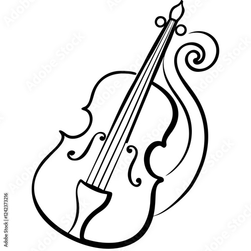 Abstract continuous line art violin in elegant strokes representing musical passion with copy space