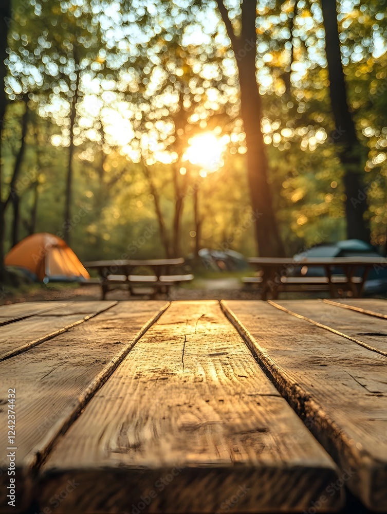 Cozy Campsite Nestled in the Warm Sunset Lit Forest Getaway