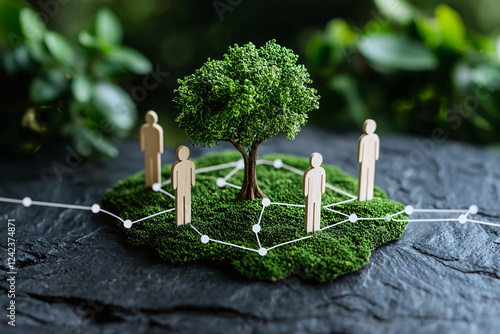 Artistic portrayal of eco friendly businesses connected to form a sustainable network photo