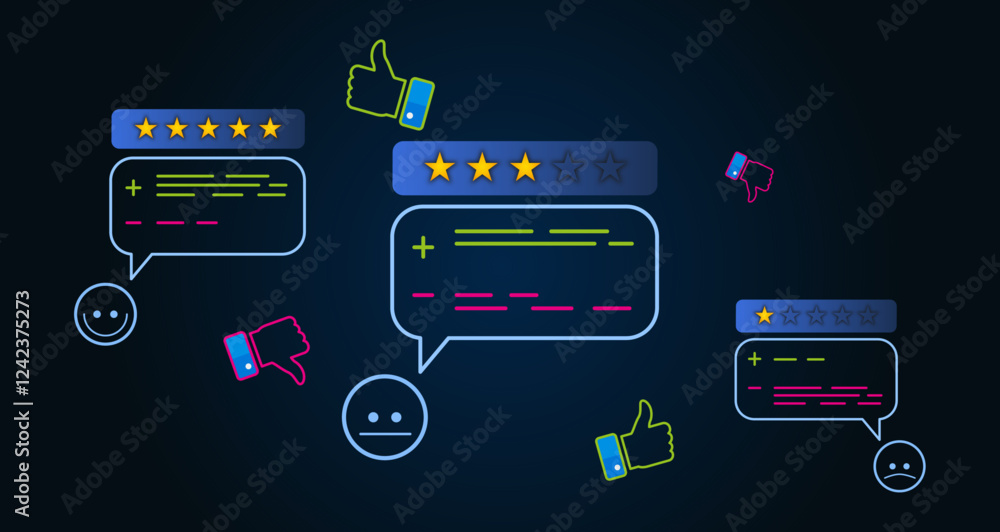 star ratings and customer feedback with chat bubbles