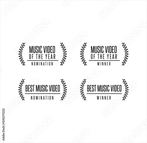 Best music video of the year award - winner and nomination icon pack. Laurel isolated vector logo set for festival, awards, contest
