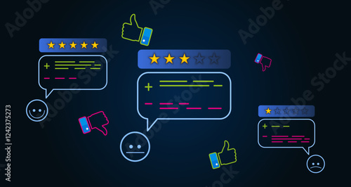 Obraz na płótnie star ratings and customer feedback with chat bubbles w salonie