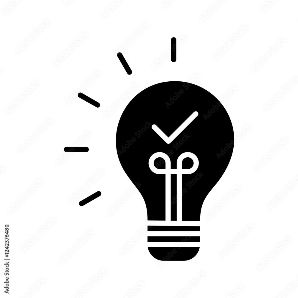 black bulb with checkmark like quick tip icon. flat stroke linear simple trend modern efficiency logotype design element isolated on white background.
black bulb with checkmark like quick tip icon. flat stroke linear simple trend modern efficiency logotype design element isolated on white background.