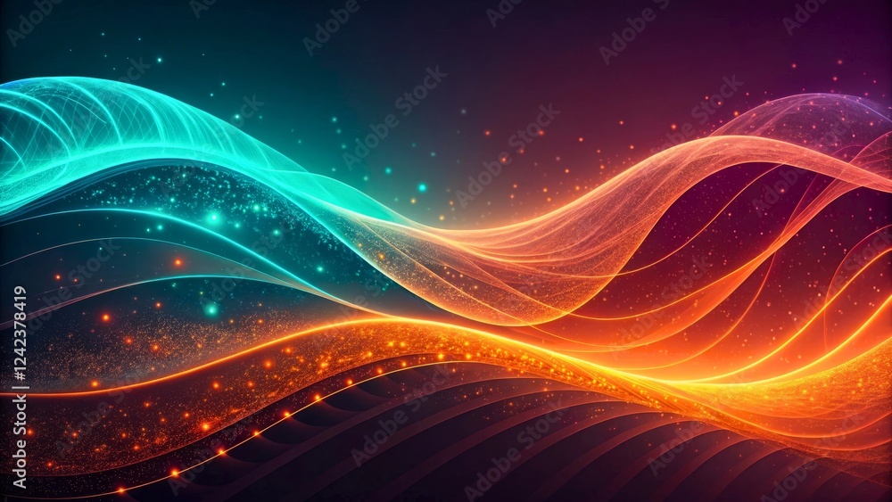 Obraz premium Abstract Colorful Wave Patterns with Bright Light Trails and Sparkles in Deep Background