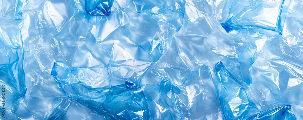 Crumpled blue plastic forming a textured background ideal for environmental themes Crumpled blue plastic forming a textured background ideal for environmental themes