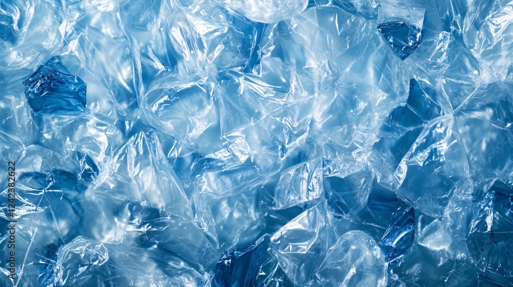 Abstract background texture created by crumpled plastic foil reflecting cool blue light Abstract background texture created by crumpled plastic foil reflecting cool blue light