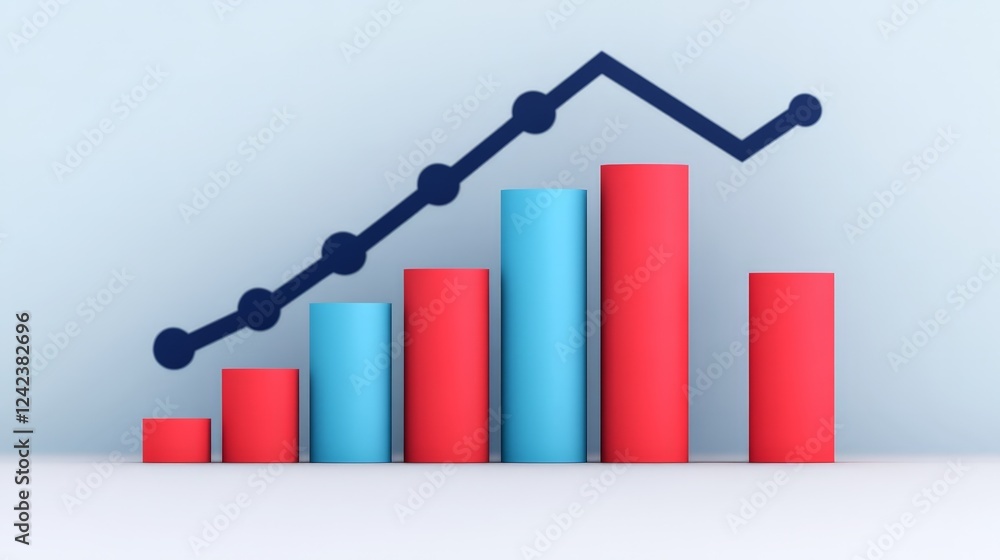 Modern Business Growth Chart with Colorful Bars and Trend Line on Gradient Background Modern Business Growth Chart with Colorful Bars and Trend Line on Gradient Background