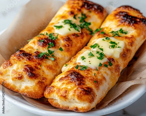 Garlic knots with melted cheese and parsley photo